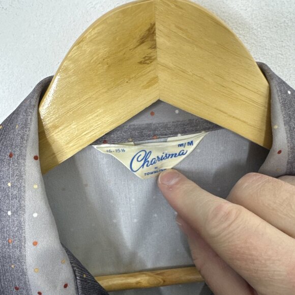 Vintage Charisma Townline 70s Disco Men M 15.5 Gray Groovy Button Shirt - Picture 3 of 4